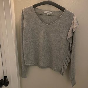 John + Jenn Side Ruffle V-Neck Sweater Gray Sweater Size M